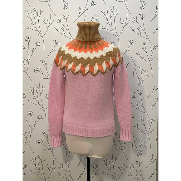 J.CREW Pink Tan Fair Isle Turtleneck Sweater Wool Alpaca Blend XS Soft Cozy Warm - Picture 2 of 7